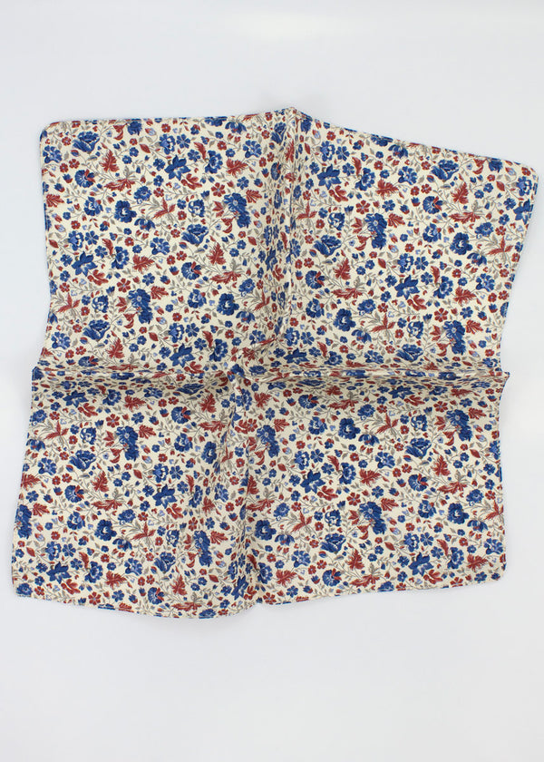 Floral Silk Pocket Square - Cream